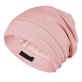 OLESILK Silk Baby Bonnet pink front view protects curls for smoother sleep.