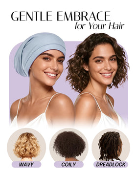OLESILK light-blue silk bonnet keeps you cool and comfortable.