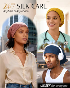 OLESILK long-hair-wrap bonnet protects styled hair overnight for easy morning ready.