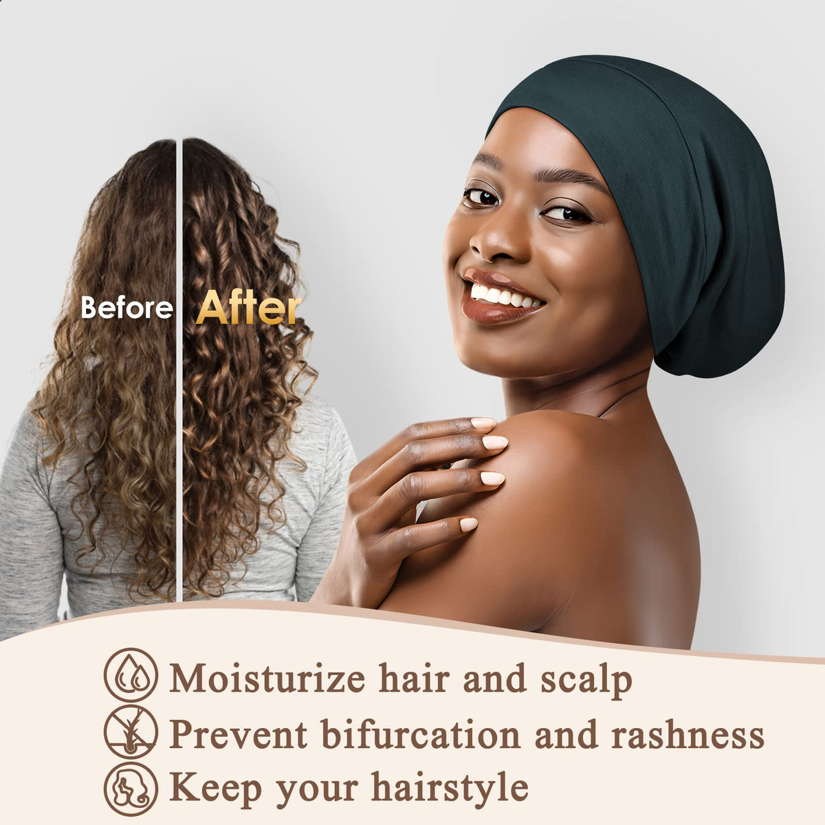 OLESILK bonnet features a wrinkle-resistant modal exterior and smooth silk lining.