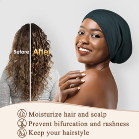 OLESILK bonnet features a wrinkle-resistant modal exterior and smooth silk lining.
