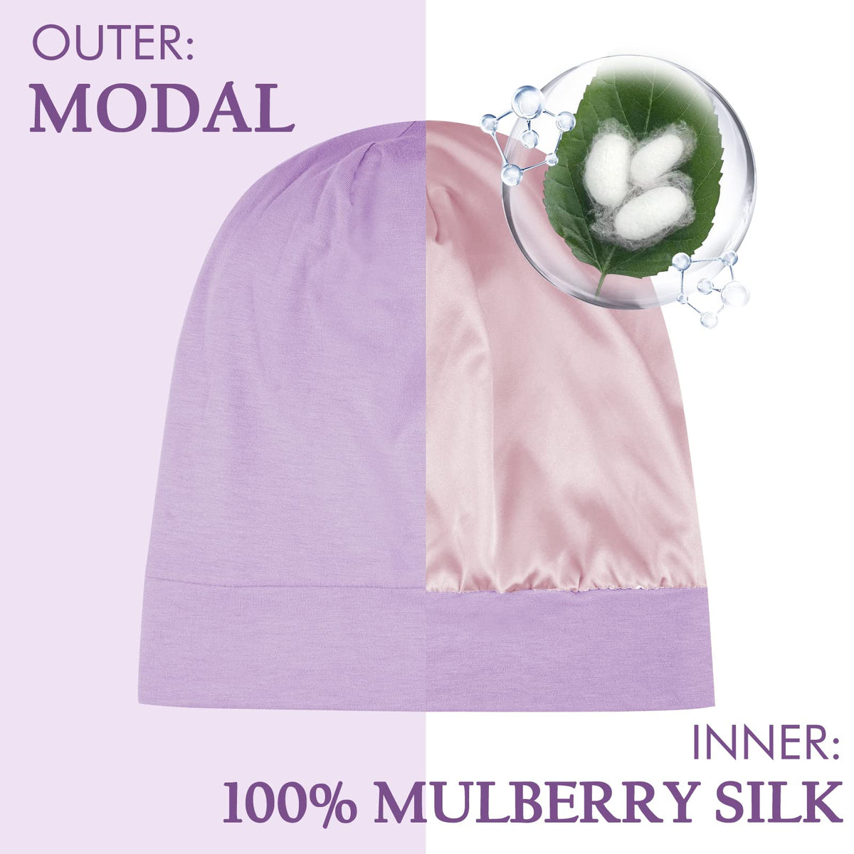 OLESILK Mulberry Silk Lining closeup, gentle hair protection.