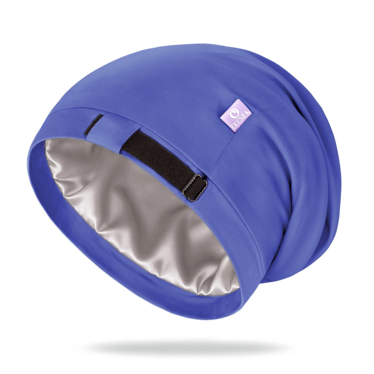 OLESILK Ocean Blue Silk Bonnet with smooth exterior for serene nightly wear and frizz control.