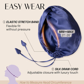 OLESILK Silk Bonnet dark blue worn at night for gentle care