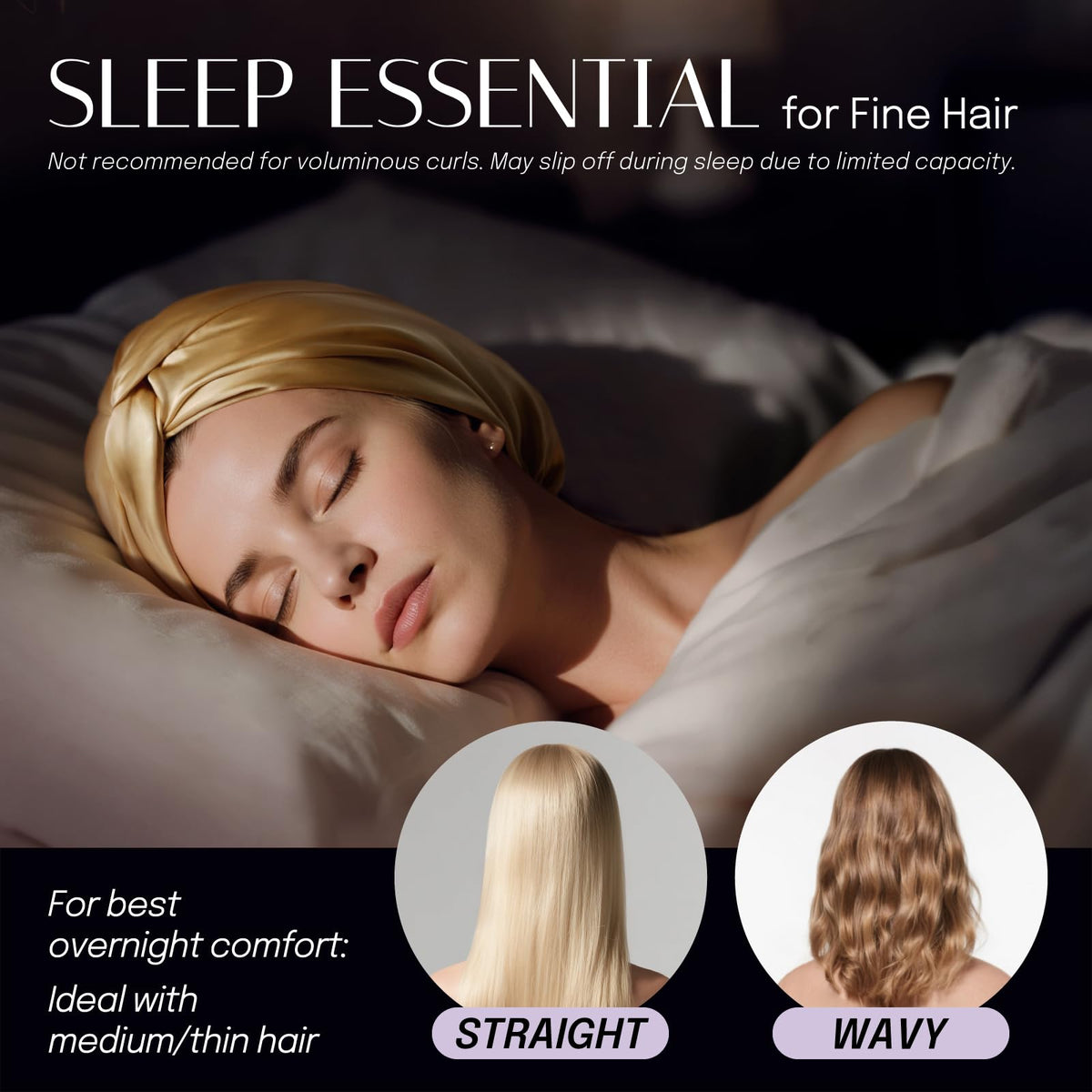 OLESILK Silk Bonnet dark blue on bed preserves hairstyle overnight