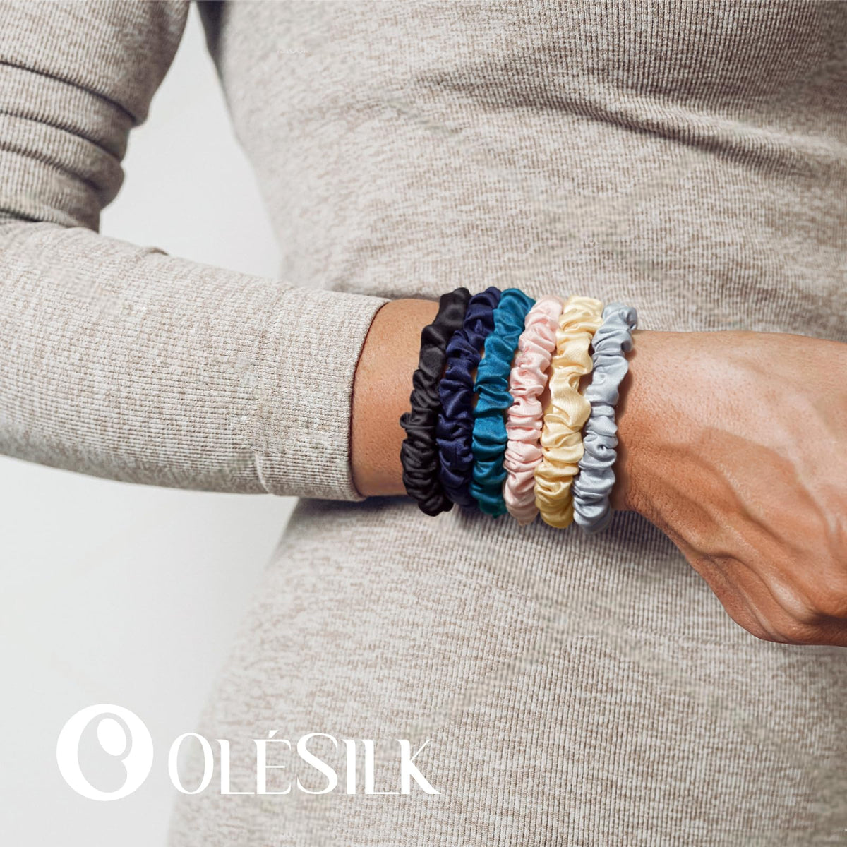 OLESILK brown silk scrunchies for curls, great for waves