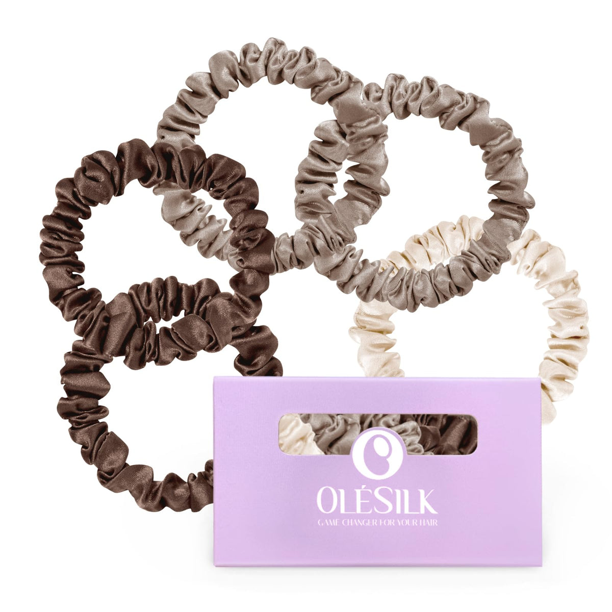 OLESILK brown silk hair ties pack, gentle on hair and minimizes tangles