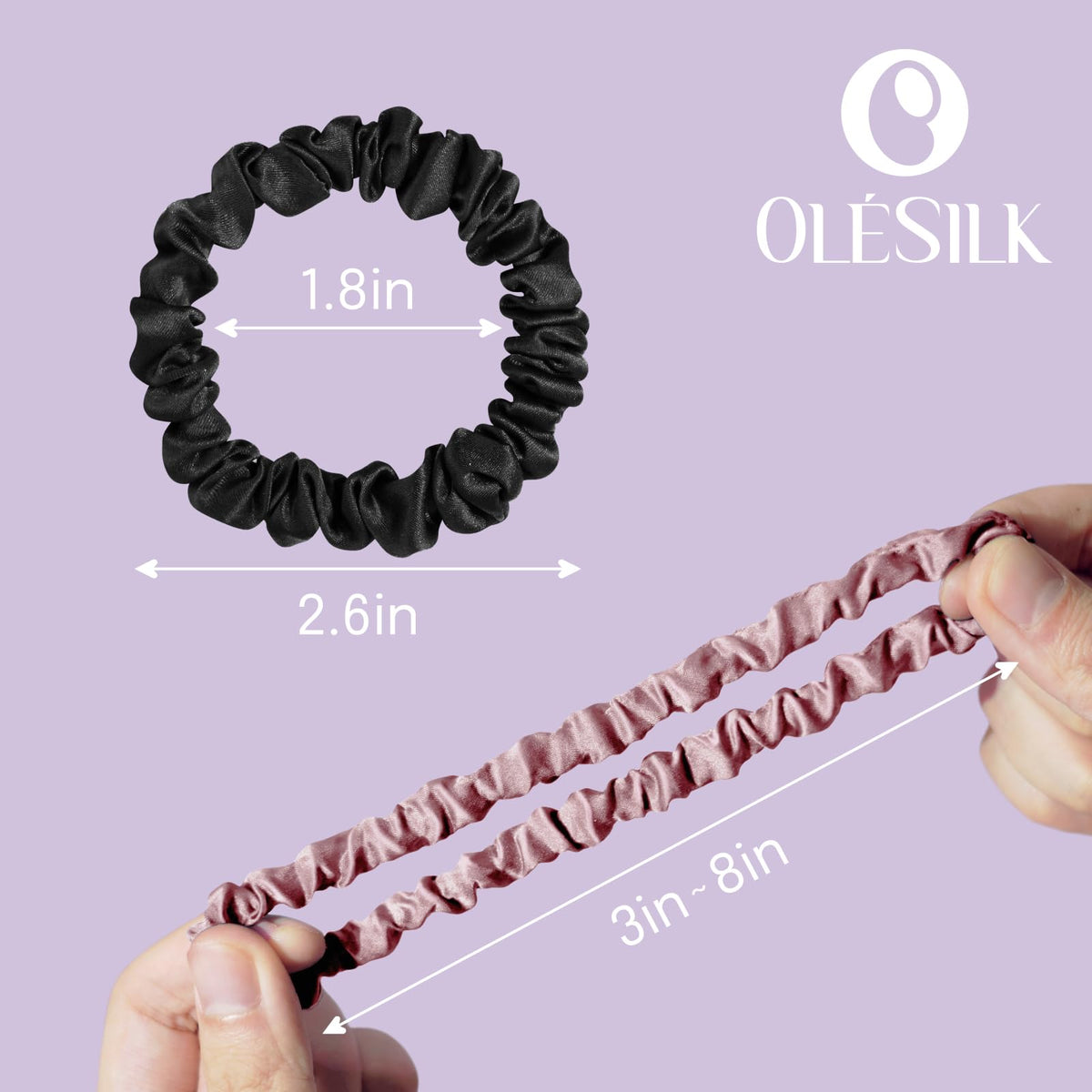 OLESILK silk scrunhies with durable elasticity for secure hold.