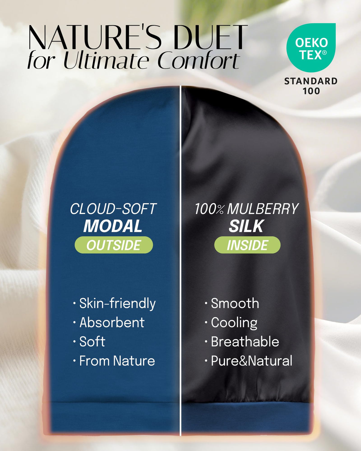 OLESILK silk-lining sleep cap keeps hair smooth and reduces friction at night.