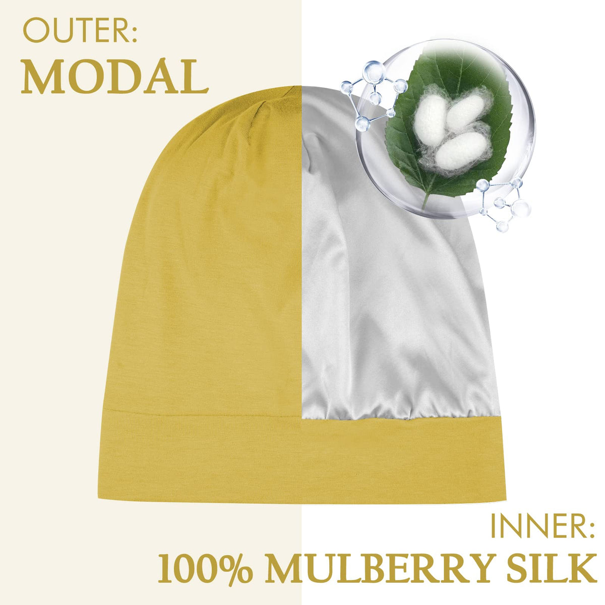 OLESILK silk sleep bonnet with adjustable strap for secure, comfy fit.