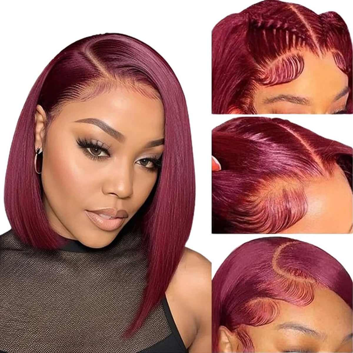 OLFORY 99j burgundy bob wig front view with natural lace front for seamless daily wear