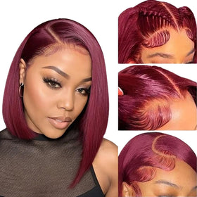 OLFORY 99j burgundy bob wig front view with natural lace front for seamless daily wear