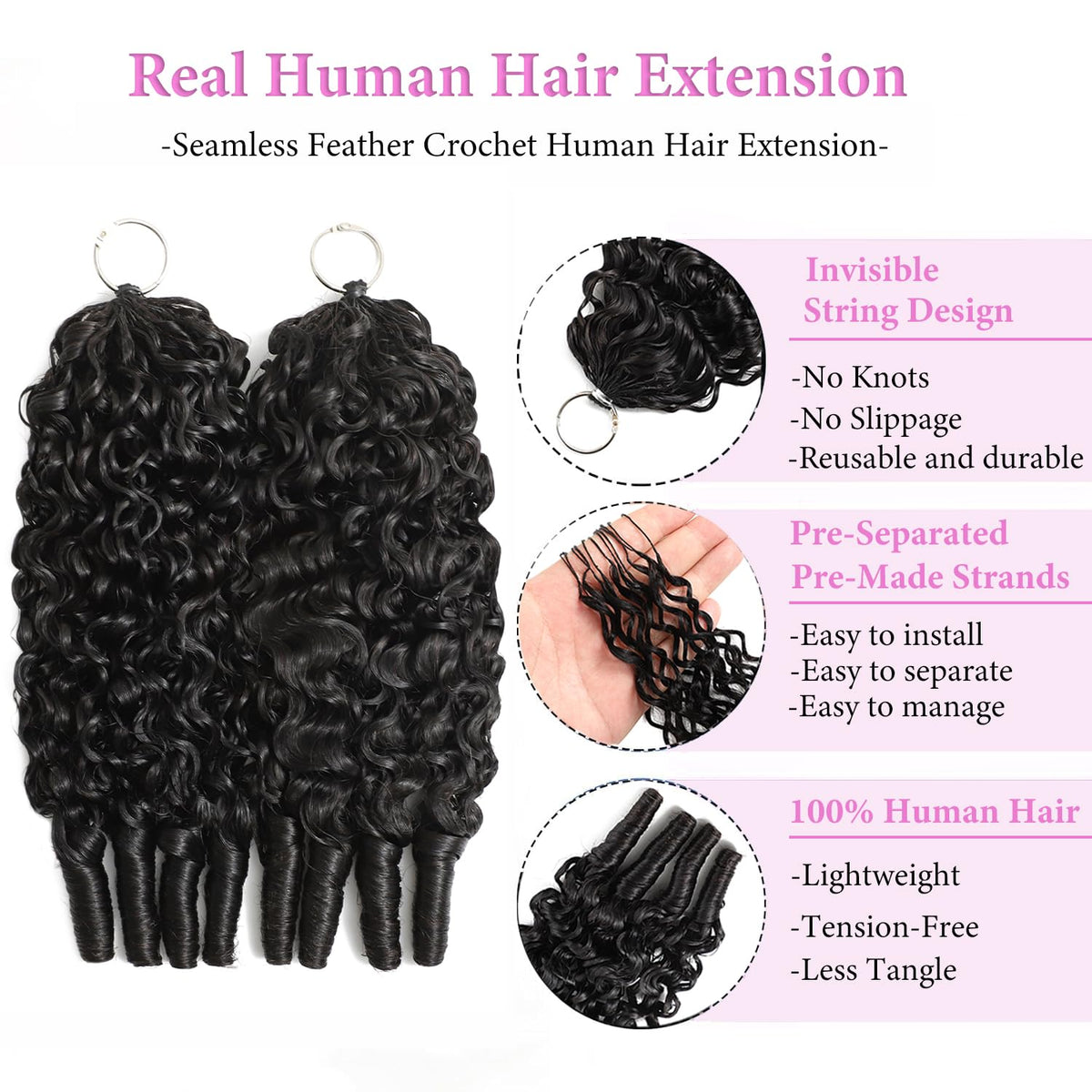OLFORY pre-separated feather crochet hair 16 inch enables quick, knotless installation