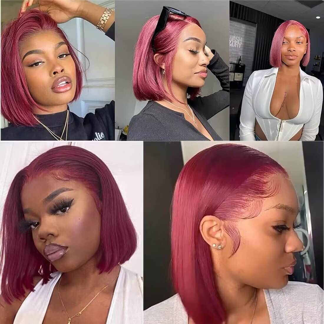 OLFORY burgundy bob wig free-flowing straight style for versatile looks