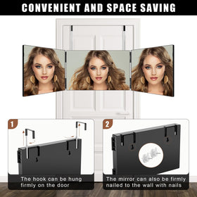 OLIBUY portable folding 3-way mirror for travel.