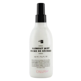 Oligo Calura Express Blowout Mist bottle provides mineral-infused heat protection for fast blow-drying.