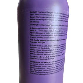 Oligo Professionnel Blacklight Nourishing Shampoo sulfate-free badge on bottle for gentle cleansing.