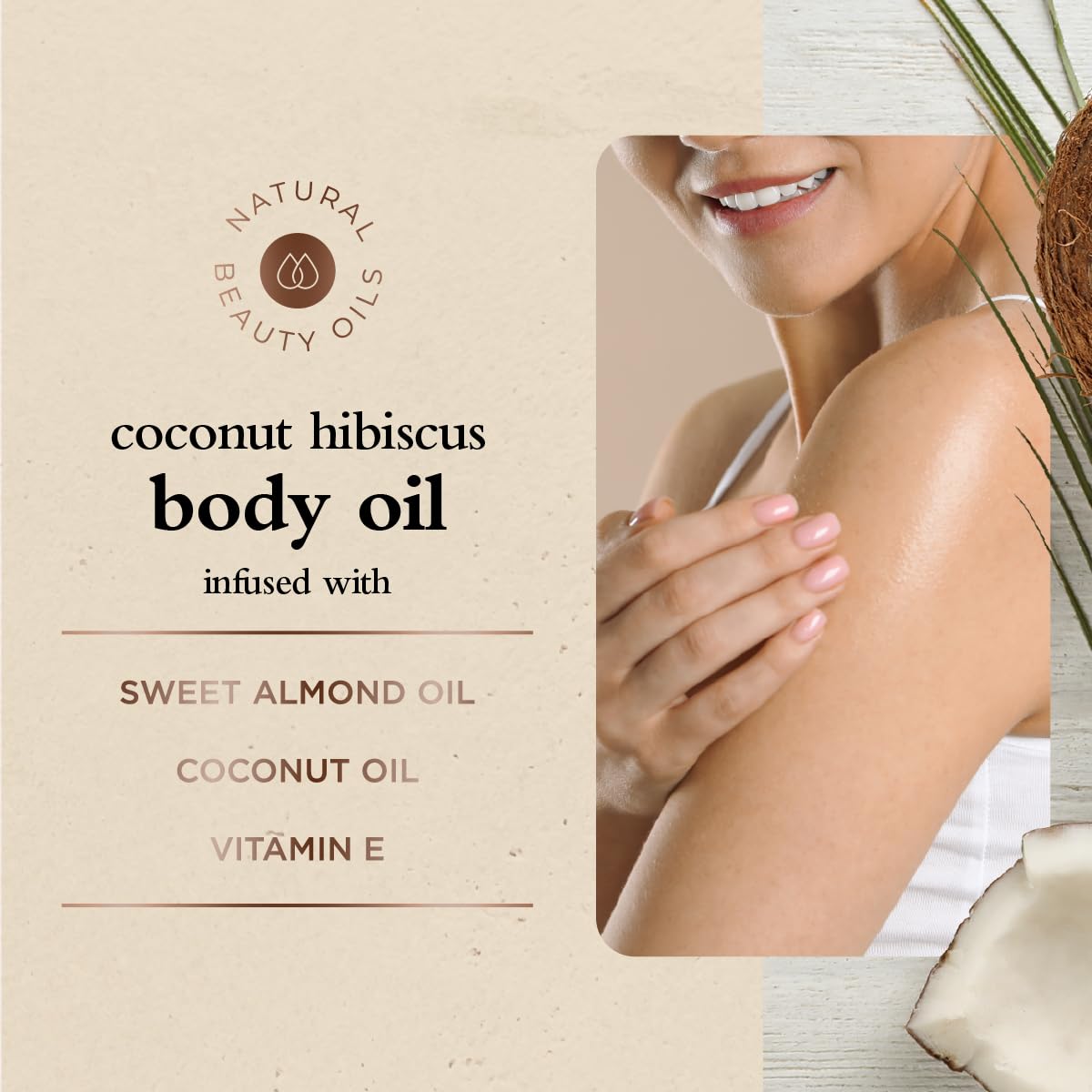Oliology Coconut Hibiscus Body Oil fragrance swatch conveys tropical aroma and spa-like self-care.
