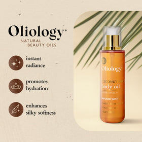 Oliology Coconut Hibiscus Body Oil skin application showing non-greasy absorption and silky softness.