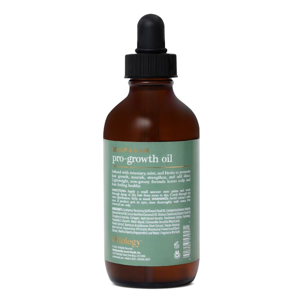 Oliology rosemary mint oil bottle highlighting shine and easy manageability.