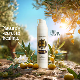 Olive Gold 03 face and body use illustrates versatile hydration.