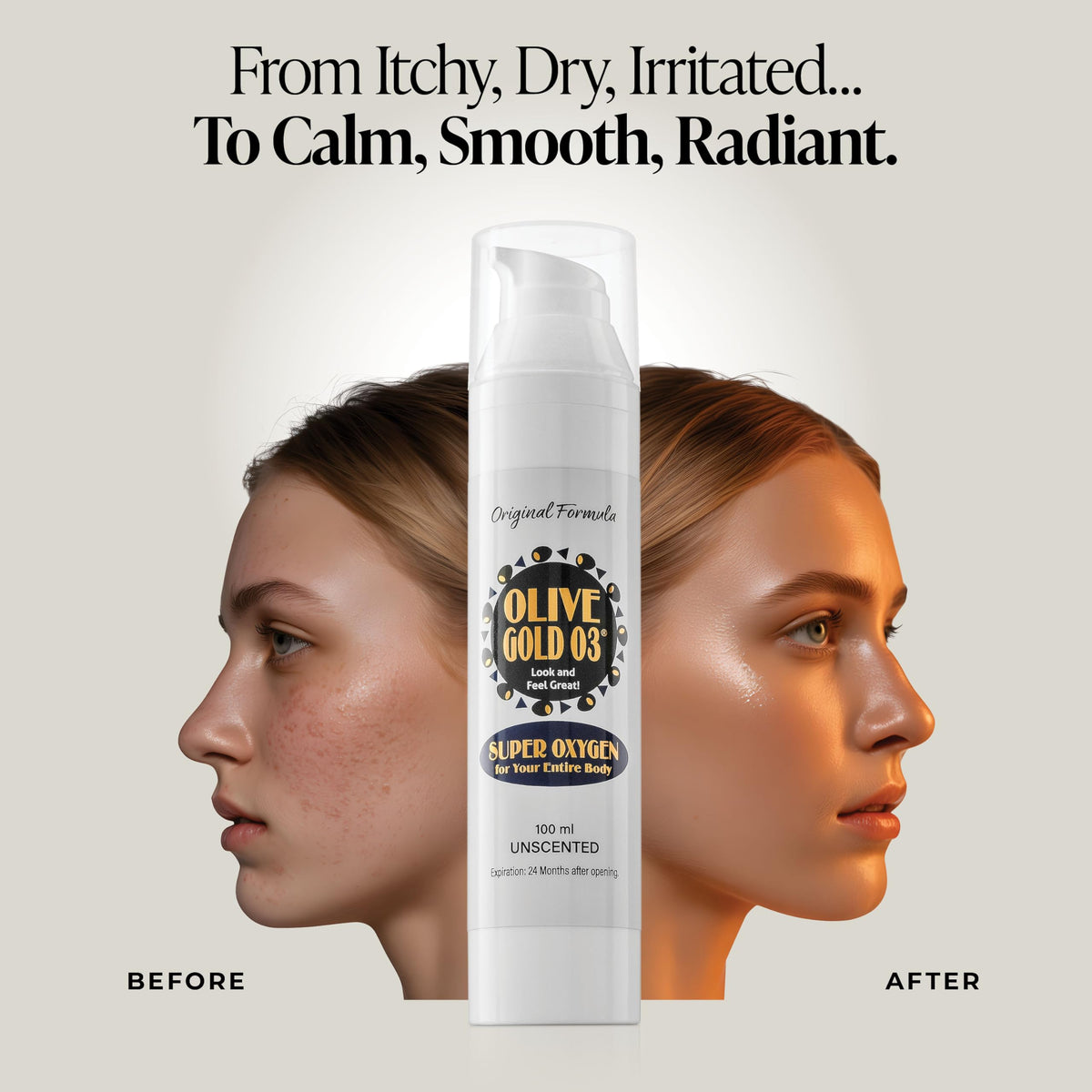 Olive Gold 03 plant-based ingredients showcase gentle, natural skincare.