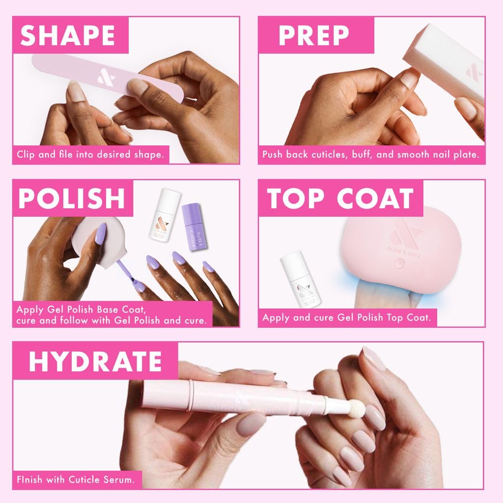 Olive & June Gel Top Coat adds a high-shine, lasting finish.