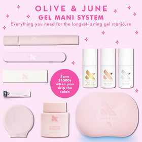 Peel Off Base Coat enables acetone-free removal with Olive & June.