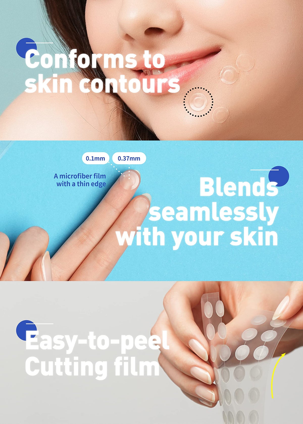 OLIVE YOUNG Care Plus Spot Patch Big waterproof patch in use