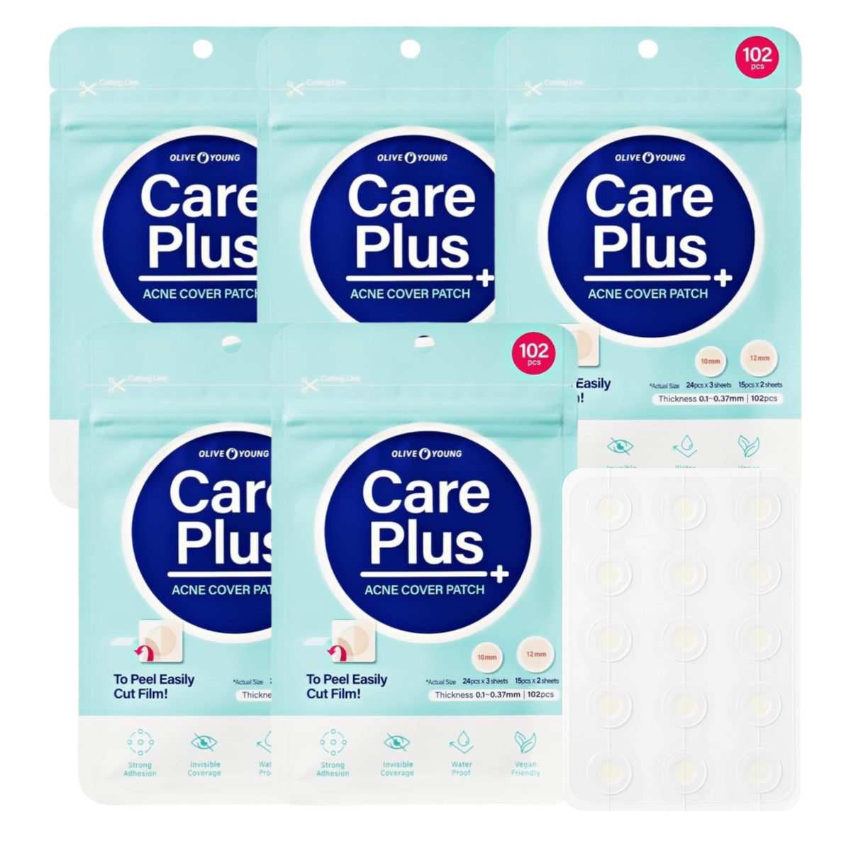 Olive Young Care Plus Spot Patch pack-5 cover demonstrates discreet blemish protection.