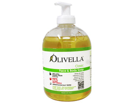 Olivella bottle back shows gentle formula free of parabens and sulfates.
