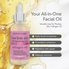 Olivia Care Collagen Facial Oil ingredients panel emphasizes natural nourishment