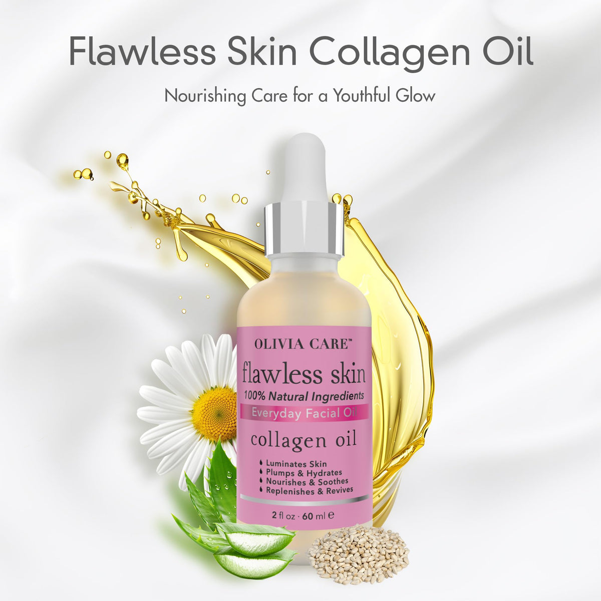 Olivia Care Collagen Facial Oil pour highlights nourishing skincare moment