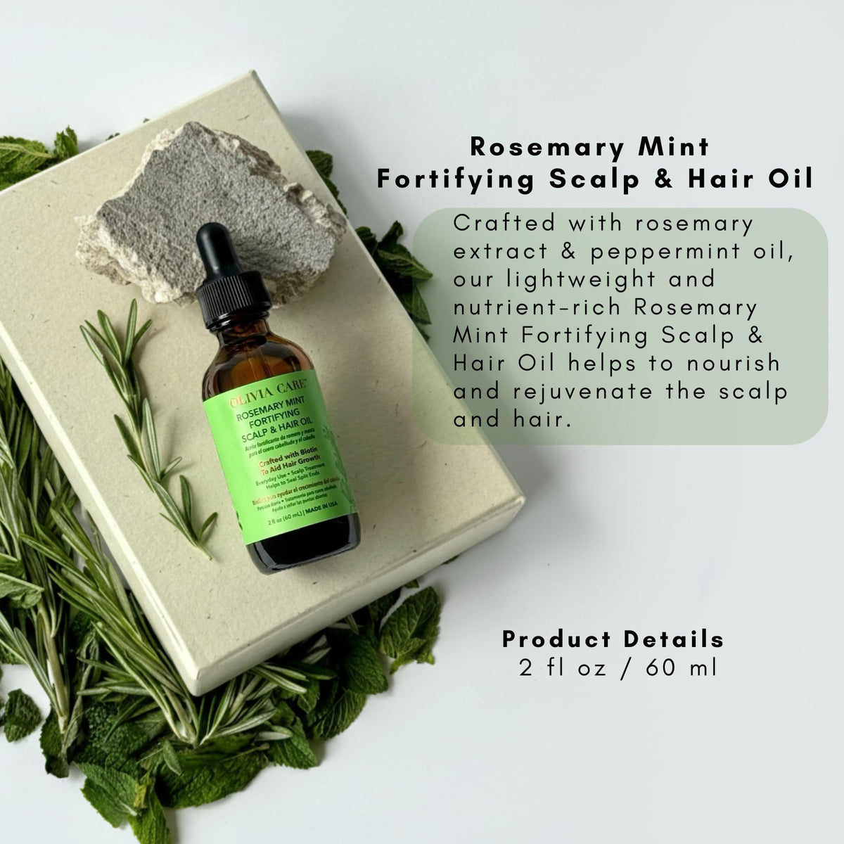 Olivia Care oil droplets in hand showing easy application.