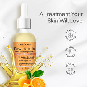 Olivia Care flawless essential oil label closeup emphasizes cruelty-free, USA-made credentials.