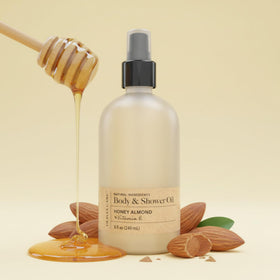Olivia Care Honey Almond Oil texture glide demonstrates fast-absorbing application.