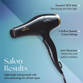 Olivia Garden 1875W hair dryer back view shows easy-to-clean filter and controls.