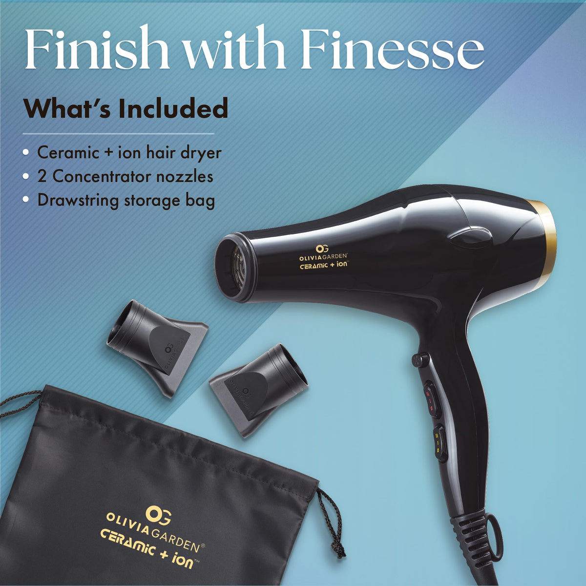 Olivia Garden 1875W hair dryer 80mm nozzle close-up for fast drying and volume.