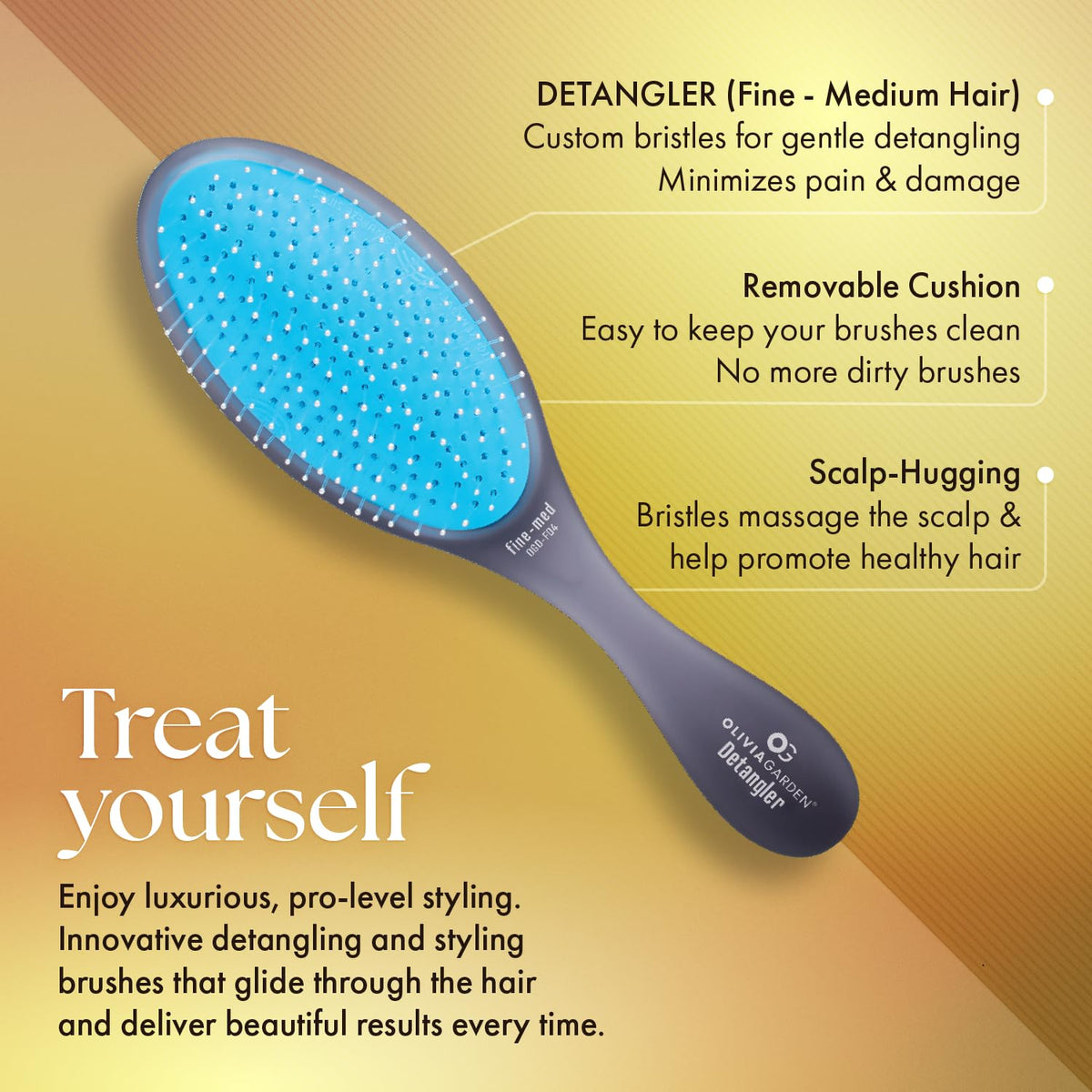 Olivia Garden Aurora Detangler Brush detangles dry hair with gentle, comfortable pressure.