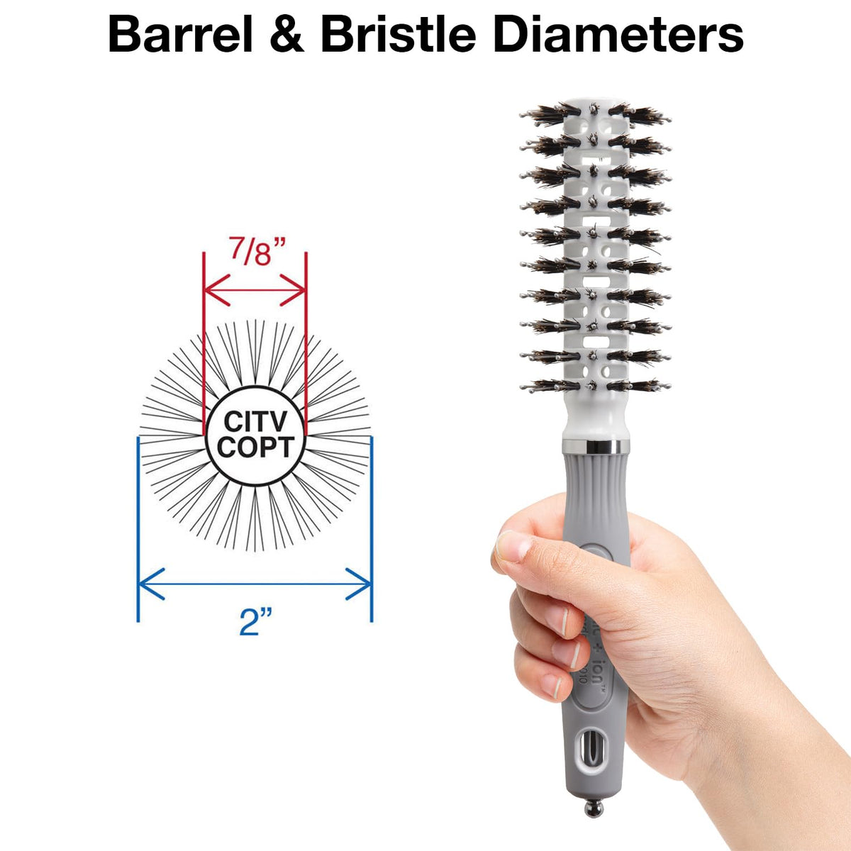 Olivia Garden ceramic ion turbo vent brush with a 2-5in barrel for versatile styling.