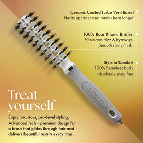 Olivia Garden ceramic ion turbo vent brush with a 3-25in barrel for full-bodied curls.