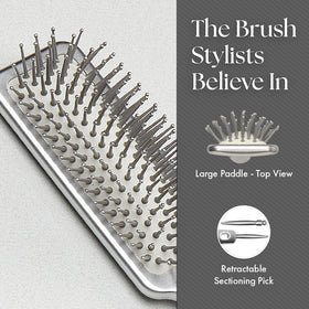 Retractable sectioning pick aids precise parting with Olivia Garden brush.