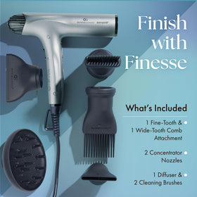 Olivia Garden concentrator nozzle focusing airflow for controlled styling.