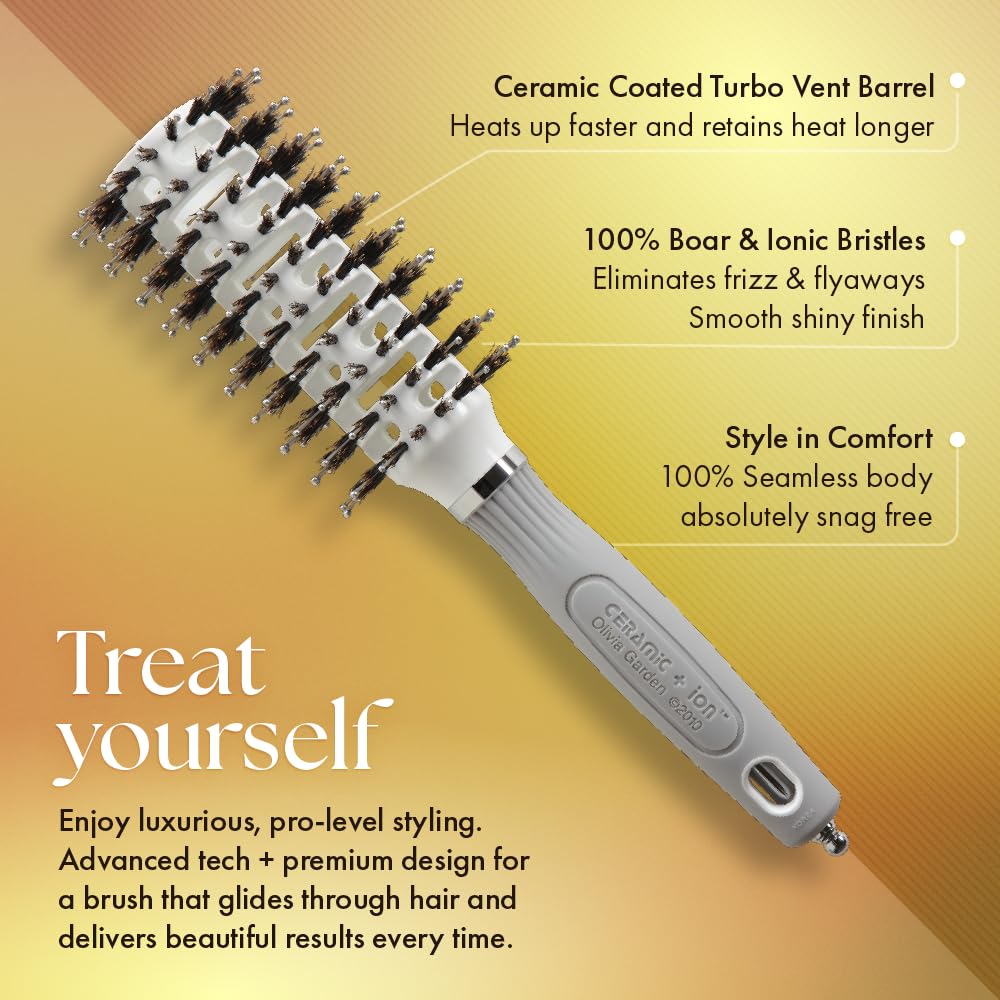 Olivia Garden brush with ergonomic handle for comfortable, precise styling.