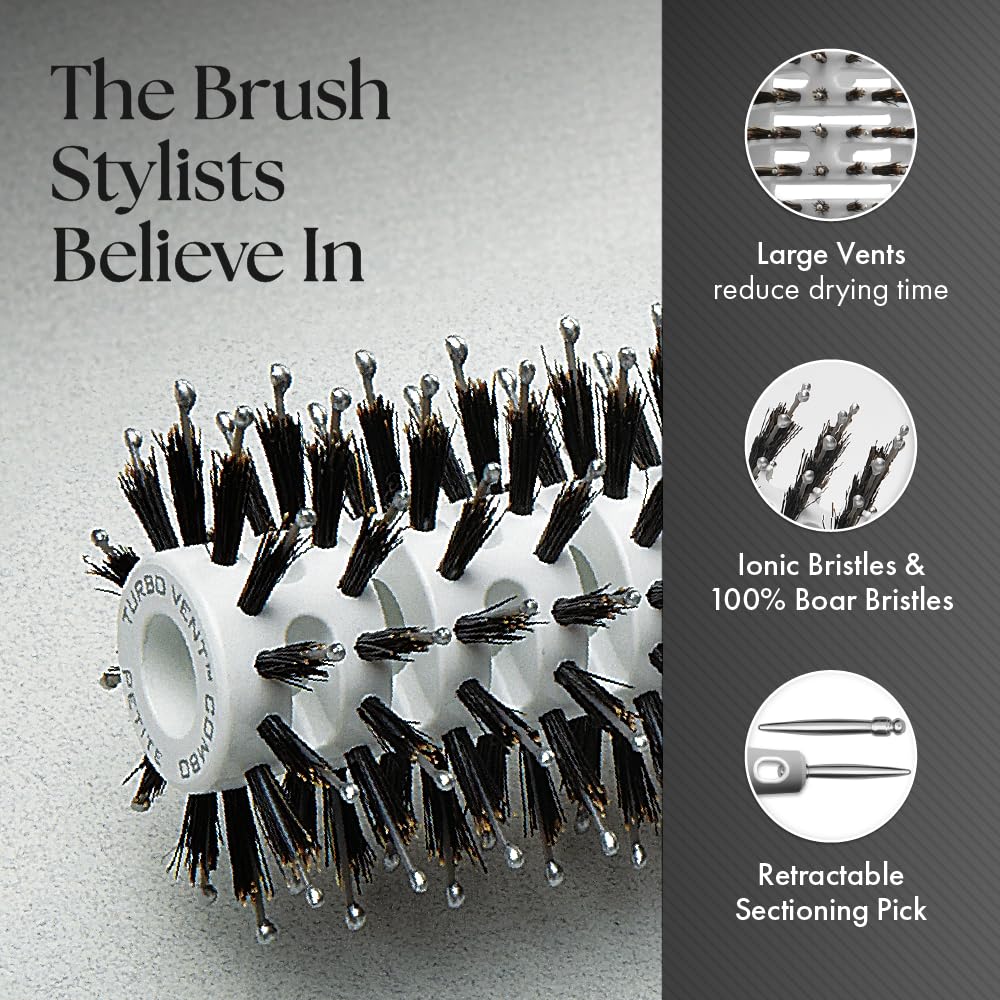 Olivia Garden ergonomic round brush with a comfortable, snag-free handle.