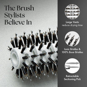 Olivia Garden ergonomic round brush with a comfortable, snag-free handle.