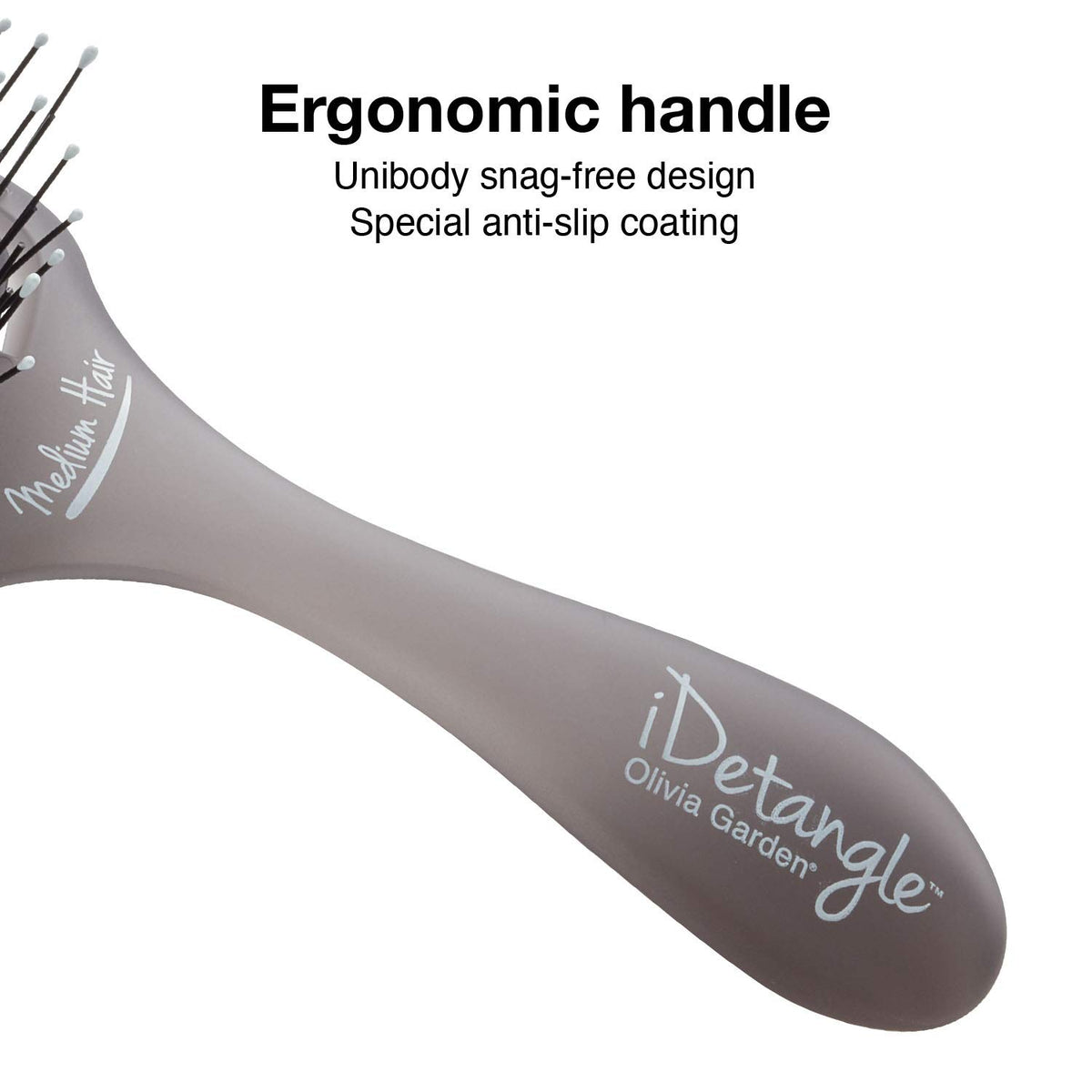 Lifestyle shot of Olivia Garden iDetangle brush highlighting versatility for styles.