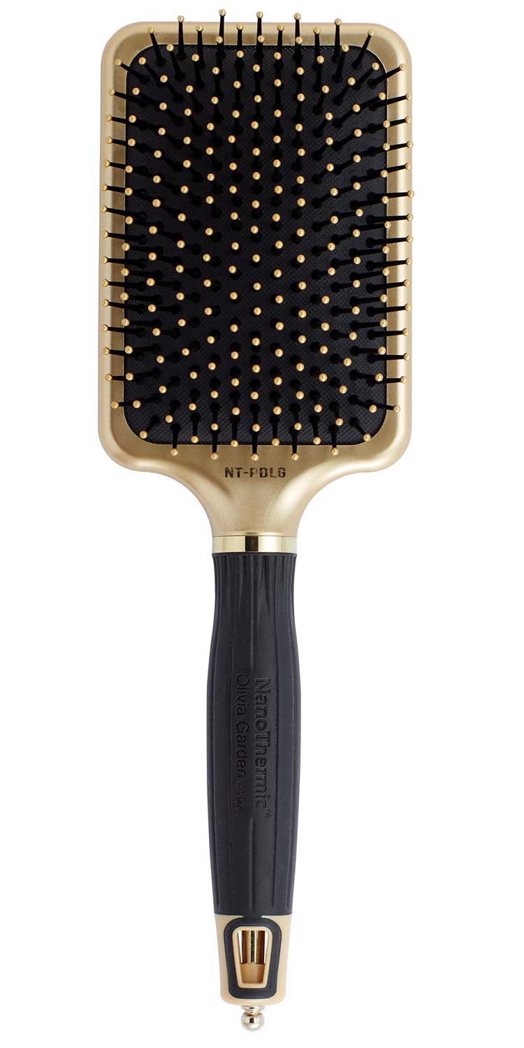 Olivia Garden NanoThermic brush large paddle with section pick for precise parting.