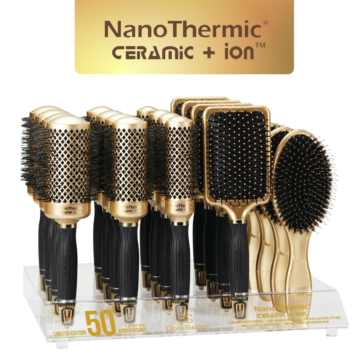 Olivia Garden NanoThermic brush soft cushioned base comforts the scalp during brushing.
