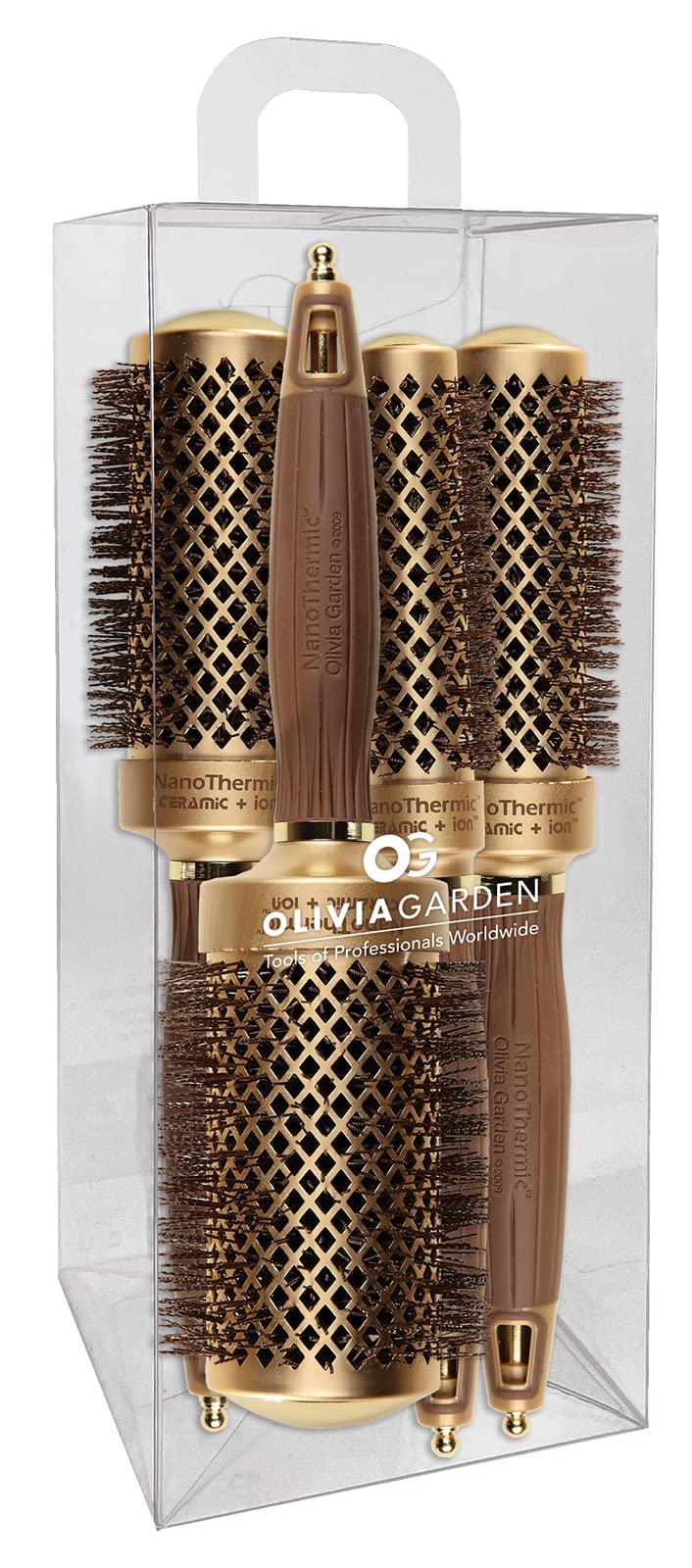 Olivia Garden Nanothermic ceramic round brush barrel for quick drying and smooth styling.